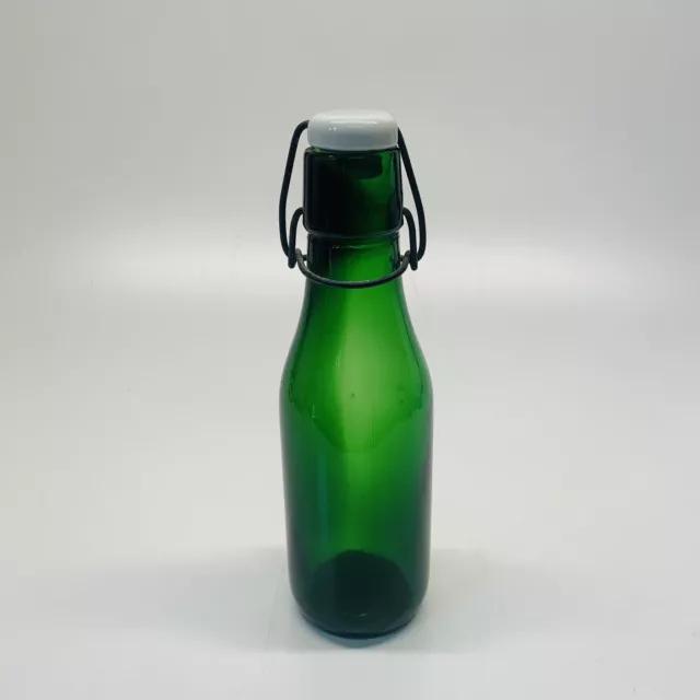 Vintage Green Glass Bottles Metal Swing Open Ceramic Stopper 10” Unbranded