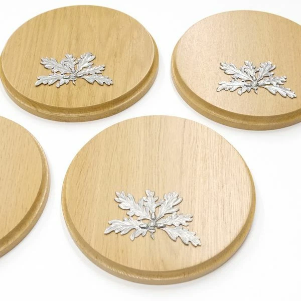 5 Pieza Placa de Jabalí Redondo Roble Claro Af 17 CM Con Hoja de Roble 6 Hojas 2
