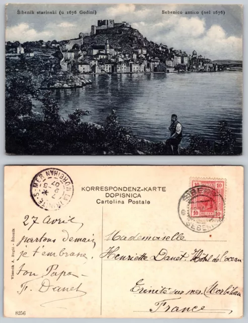 s20616 Sebenico Antico nel 1676 Sibenik  Croatia  postcard 1907 stamp