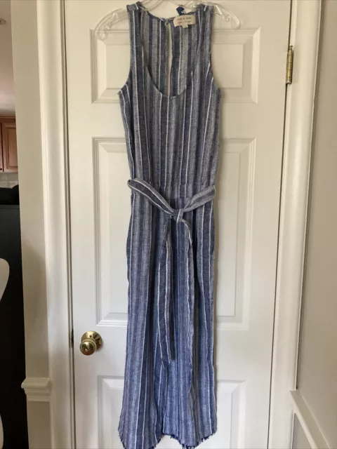 NEW cloth & stone Sleeveless Linen/Rayon Jumpsuit Navy/White Stripe Size XS