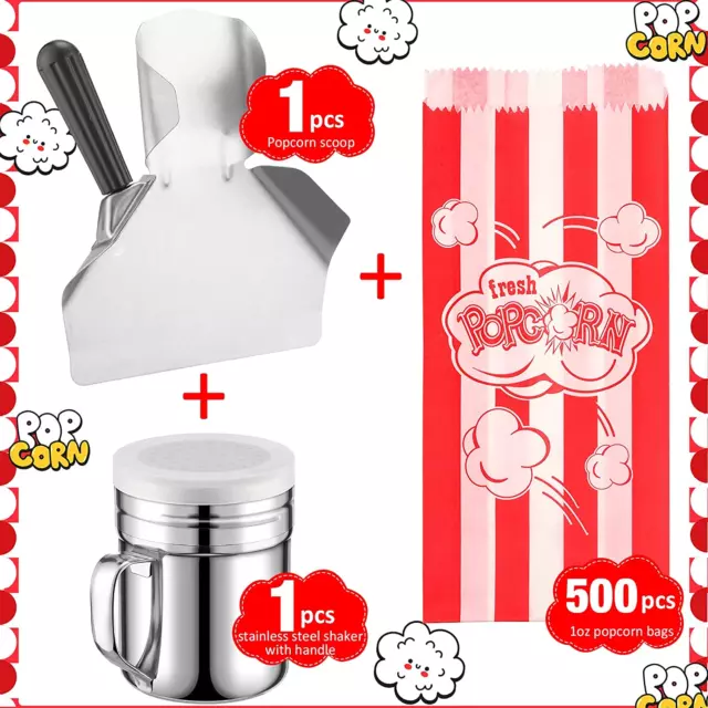 502 Pieces Popcorn Machine Supplies Set Includes 500 Pcs 1Oz Red and White Bags 3