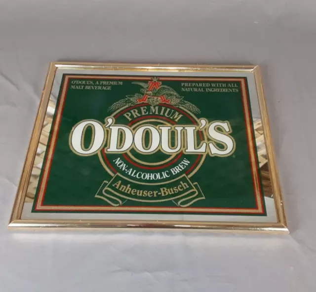 Anheuser Busch Odoul's Beer Mirror Sign 19x16 Gold Advertisement Bar Decor Vtg