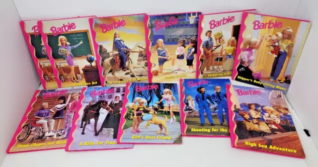 1998-2000 Mattel Barbie & Friends Book Club Hardback Set LOT of 11 Grolier pink