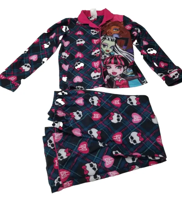 Monster High Pajama Set 2 Piece Set PJs Girls SZ M 7/8 Long Sleeve Pants Hearts