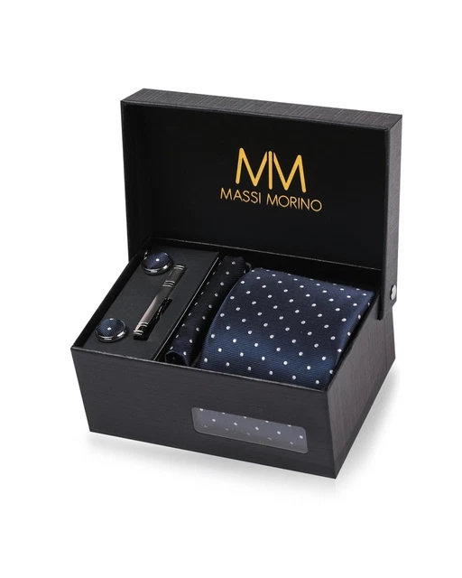 Set Cravatta E Fazzoletto Uomo - Con Gemelli E Fermacravatte, Confezione Regalo Elegante