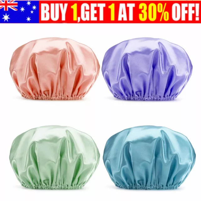 Shower Cap Terry Cloth Lined EVA Exterior Reusable Double Layer Waterproof AU