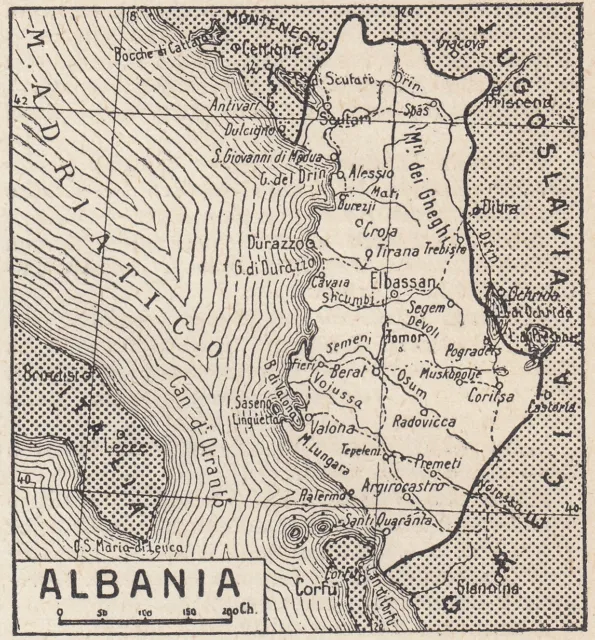 G7018 Albanie - Carte D'Époque - 1925 Vintage Map