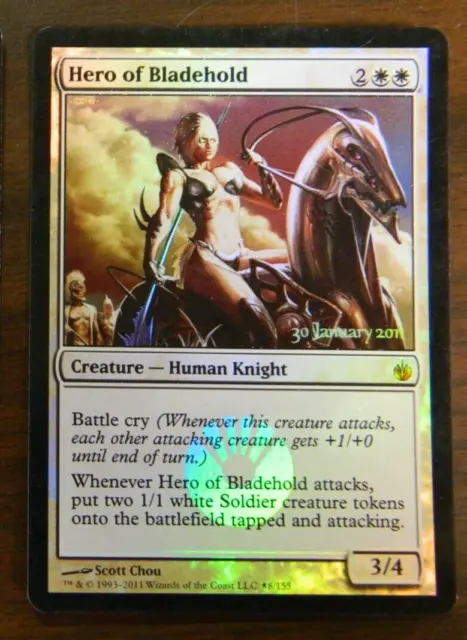 MTG Mirrodin Besieged Foil Pre-release Hero Of Bladehold Excellent - NM