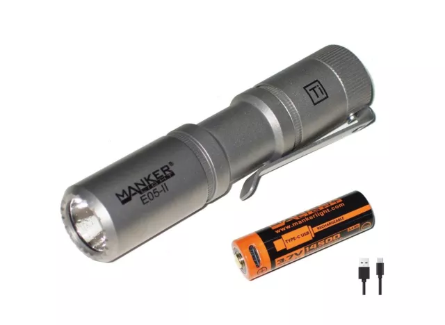 New Manker E05 II Ti Titanium (CW) USB Charge 1300 Lumens LED Flashlight Torch