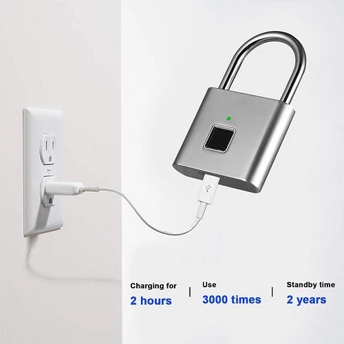 Rechargeable Door Lock Waterproof Biometric Thumbprint Door Padlocks Zinc Alloy