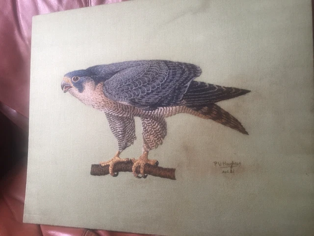 Vintage handbestickter Pilgerfalke hervorragende Verarbeitung jedes Detail