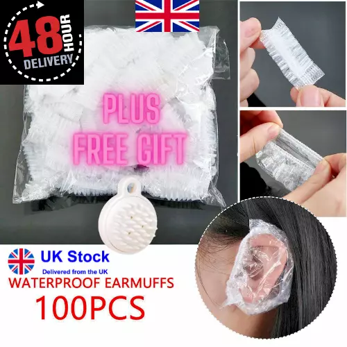 100x Disposable Waterproof Ear Cover Bath Shower Salon Ear Hair Dyeing Tool UK