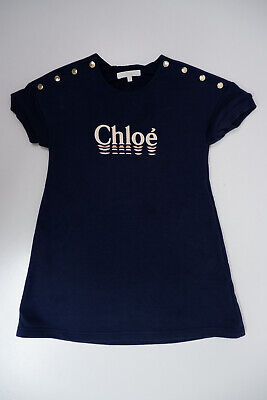 Chloe Girls Jumper Dress Age 6 Yrs Logo Print Navy Blue Short Sleeve
