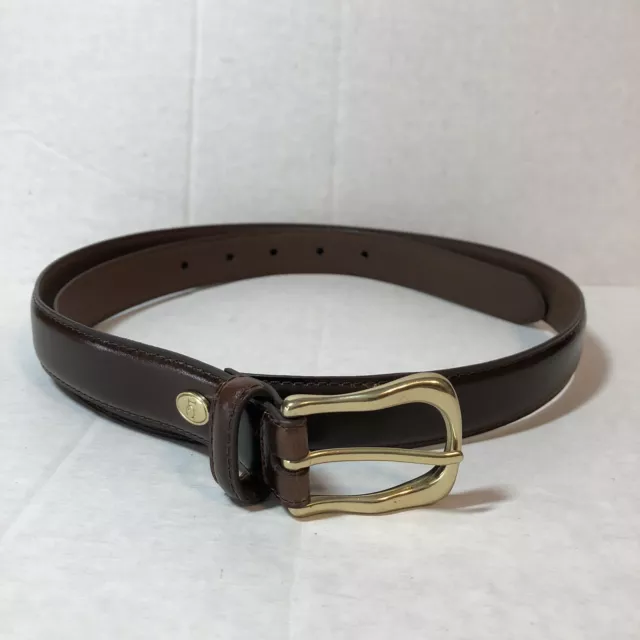 Liz Claiborne XL Brown Leather  Belt Gold Tone Buckle 1” Wide EUC