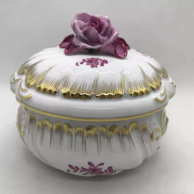 VTG Herend 6076/AP7 Pink Chinese Bouquet Handpainted Porcelain Bon Bon Dish MINT