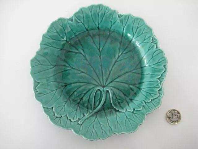 Antique Wedgwood & Barlaston Of Etruria Green Majolica Glaze Cabbage Leaf Plate