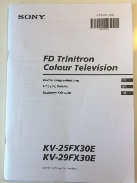 ➡️ Sony FD Trinitron Farbfernseher KV-25FX30E 📖 Bedienungsanleitung D - GR - TR