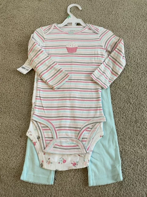NWT carters Infant Girls 18M Floral Striped Cupcake One Piece Leggings $22