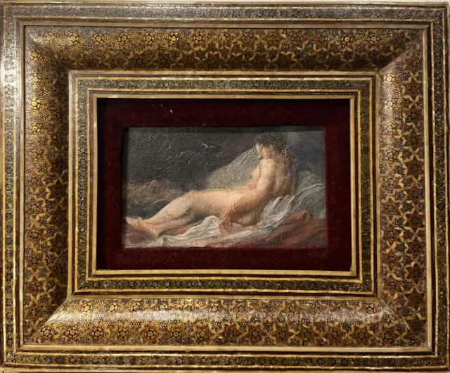 Tableau Peinture Cadre 19ème XIXème Miniature Nu féminin Érotisme rare ancien