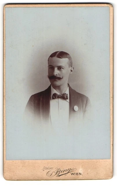 Fotografie Atelier Bing, Wien, Portrait Herr mit Schnauzbart CDV /Kabinett-Foto