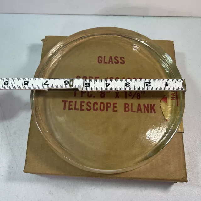 1960's Glass Telescope Mirror Blank Pyrex Code 634080 8" x 1-3/8" 2