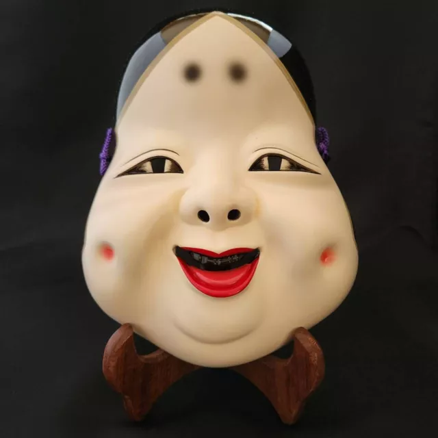 Japanese Vintage Wooden Noh Mask "御多福" OTAFUKU Lucky woman face KAGURA Mask