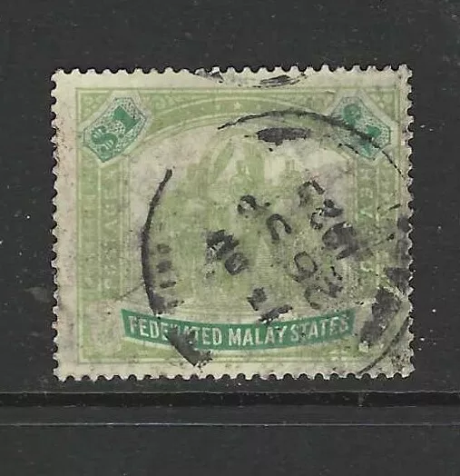 Federated Malay States 1907 1 Dollar Green And Pale Green Sg48A - Good Used