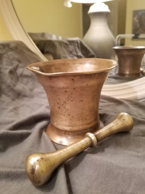 Vintage Antique Solid Brass Mortar & Pestle Apothecary Pharmacy 3