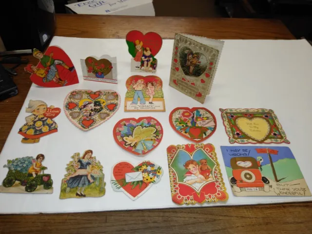 Vintage 15pc Art Deco Valentines Day Greeting Card Lot#3 1900s Repurpose Die Cut