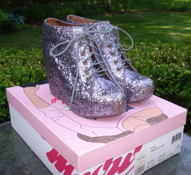 JEFFREY CAMPBELL MULI con Tacco Fiocco Polso Glitter Petro RRP 125