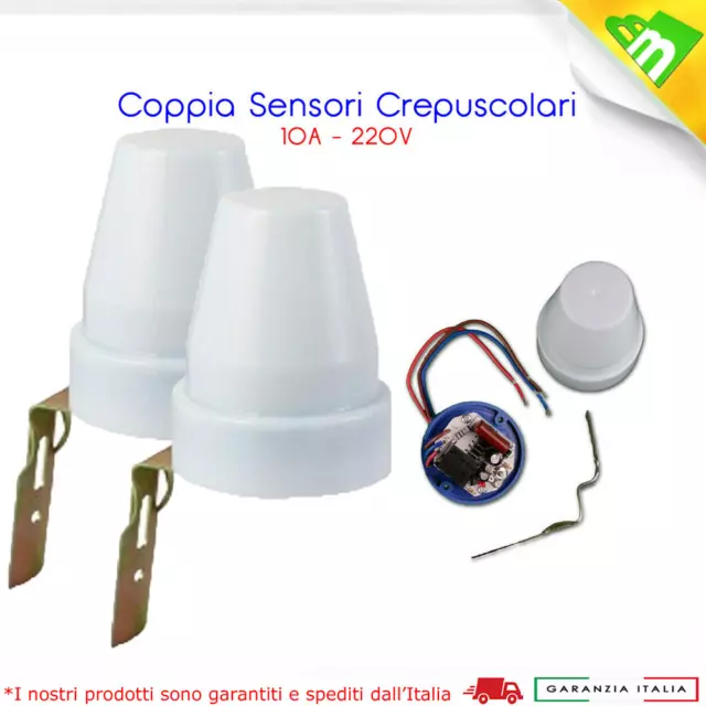 2x Interruttore Crepuscolare Sensore per Esterno Lampada Notturna LED 10A 220V