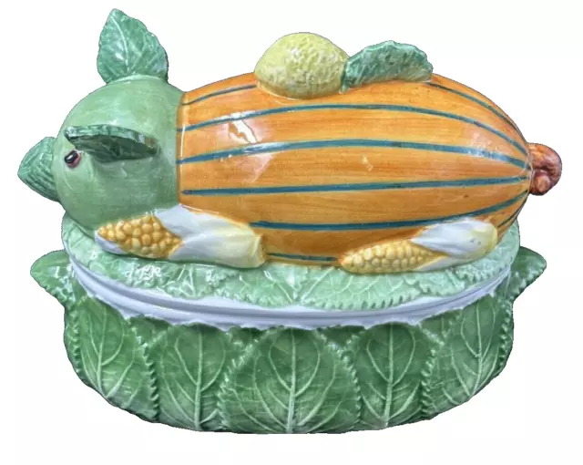 Vintage Intrada Italian Pottery Majolica Covered Vegetable Pig Tureen Dish 8 In