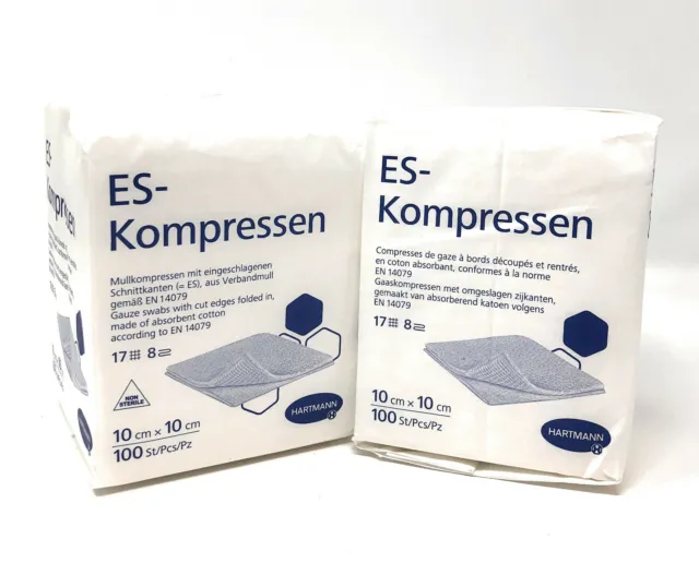 ES-Kompressen Hartmann 10cm x 10cm 8 Lagig ( 2 x 100 Stück Doppelpack ) unsteril