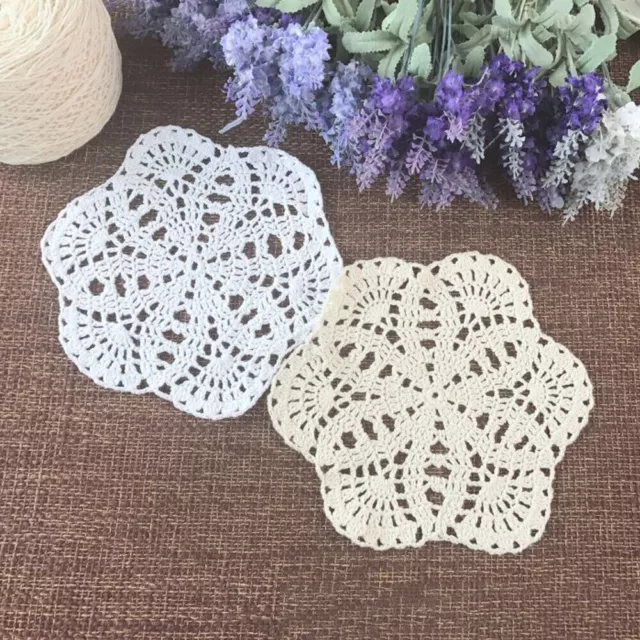 4Pcs 20cm Vintage Hand Crochet Lace Cotton Doilies Cup Mats Pad Flower Coasters