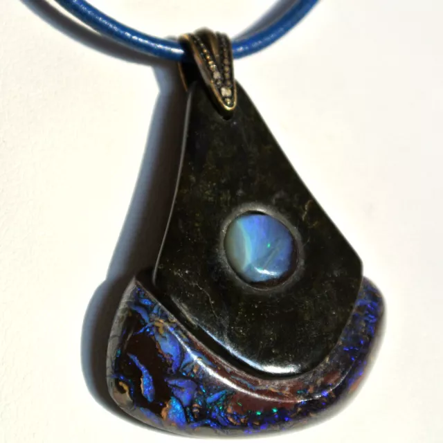 Pendentif losange Serpentine croissant Opale