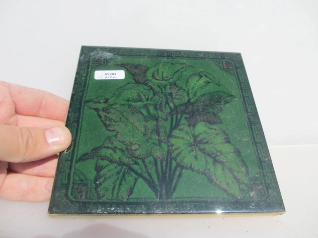 Unusual Vintage Ceramic Tile Floral Art Nouveau Flowers Old Lily Leaf Lillies
