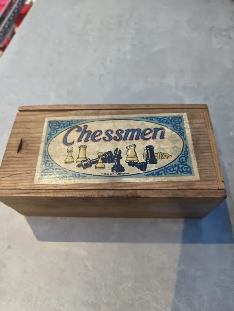 Vintage K & C Ltd. London Chess Pieces in Wooden Box Chessmen