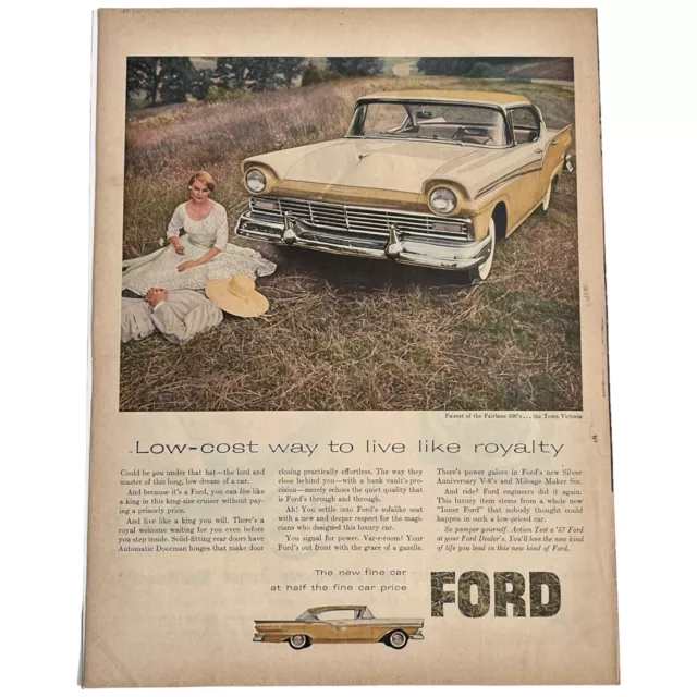 1957 Ford Fairlane 500 Town Victoria Print Ad Low Cost Way To Live Like Royalty