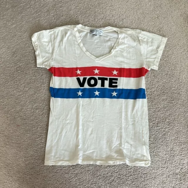 Wildfox Vote Tee S Vneck Stars Stripes Graphic Red Blue Tahirt USA America Cream