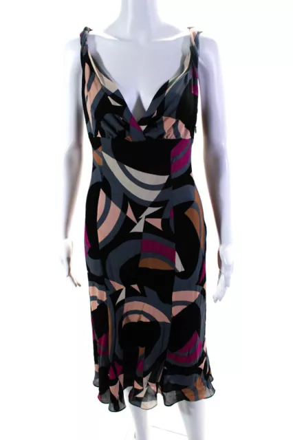 Diane Von Furstenberg Womens Silk A Line Midi Dress Multi Colored Size 10