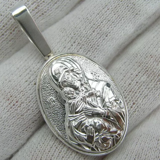925 Sterling Silver Icon Pendant Medal Mother of God Mary Vladimir Tenderness