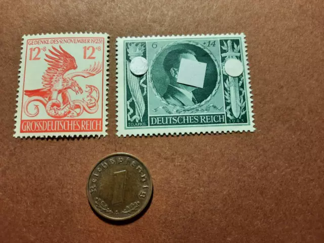 1 Reichspfennig 1938 und Briefmarken von 1943, postfrisch