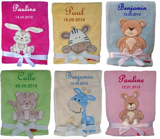 Kuschlige Babydecke FLAUSCHIG mit Namen u Datum bestickt Kinderdecke Baby Taufe