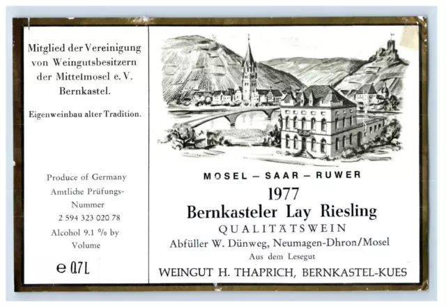1970's-80's Bernkasteler Lay Riesling German Wine Label Original S20E