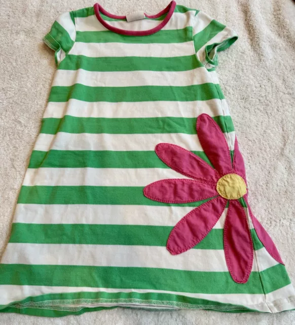 Mini boden Girls Green Striped Flower Appliqué Dress Size 5-6