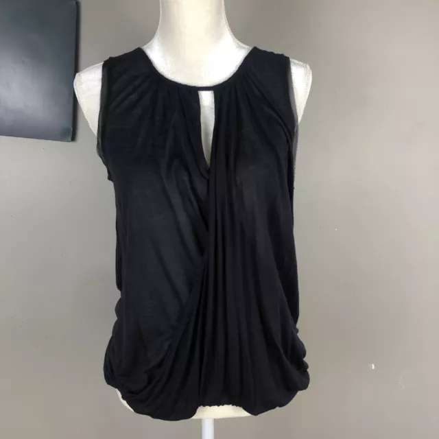 Three Dots tank  Black Cross Over Pullover Drape tank Top tencel small USA