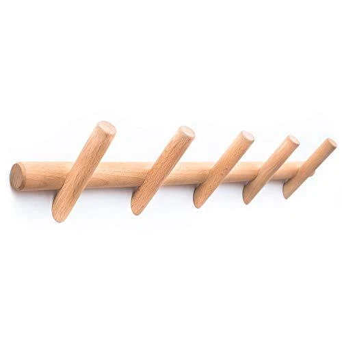 Modern Wall Mounted Coat and Hat Rack – 5 Hooks Beautiful Wood Entryway Hange...