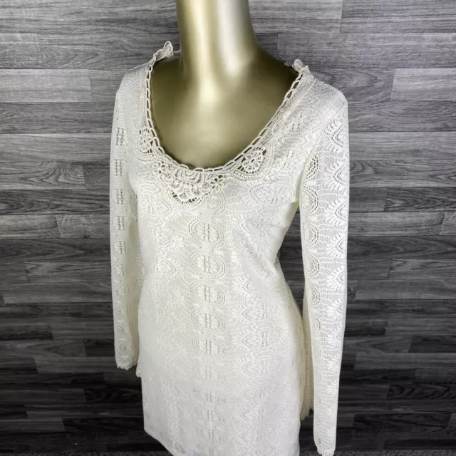 "NEW" OLSENBOYE Button Keyhole Back Bell Sleeve Cream Lace Dress Women's Size M 2