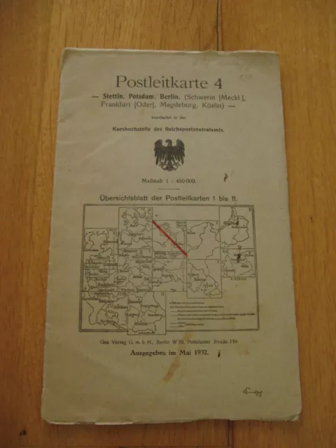 alte Postleitkarte Nr.4 Stettin Potsdam Berlin Frankfurt Oder Köslin von 1932