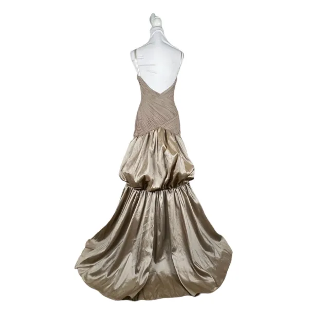 Sue Wong Nocturne Size 4 Taupe Trumpet Evening Gown Beaded Bustle Train NEW 3